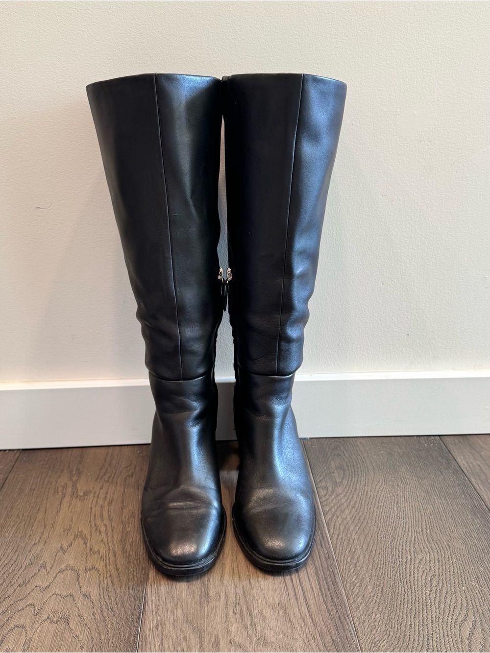 Nordstrom Hanna Tall Black Leather Wide Calf Boots Size 7.5